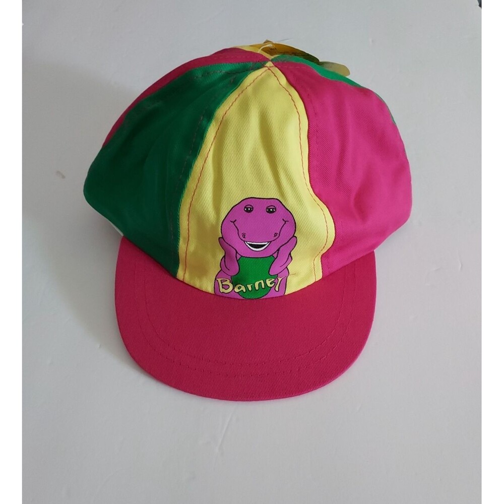 Vintage 90’s Barney Dinosaur Girl’s Pink Green Yellow Youth Baseball Hat NEW